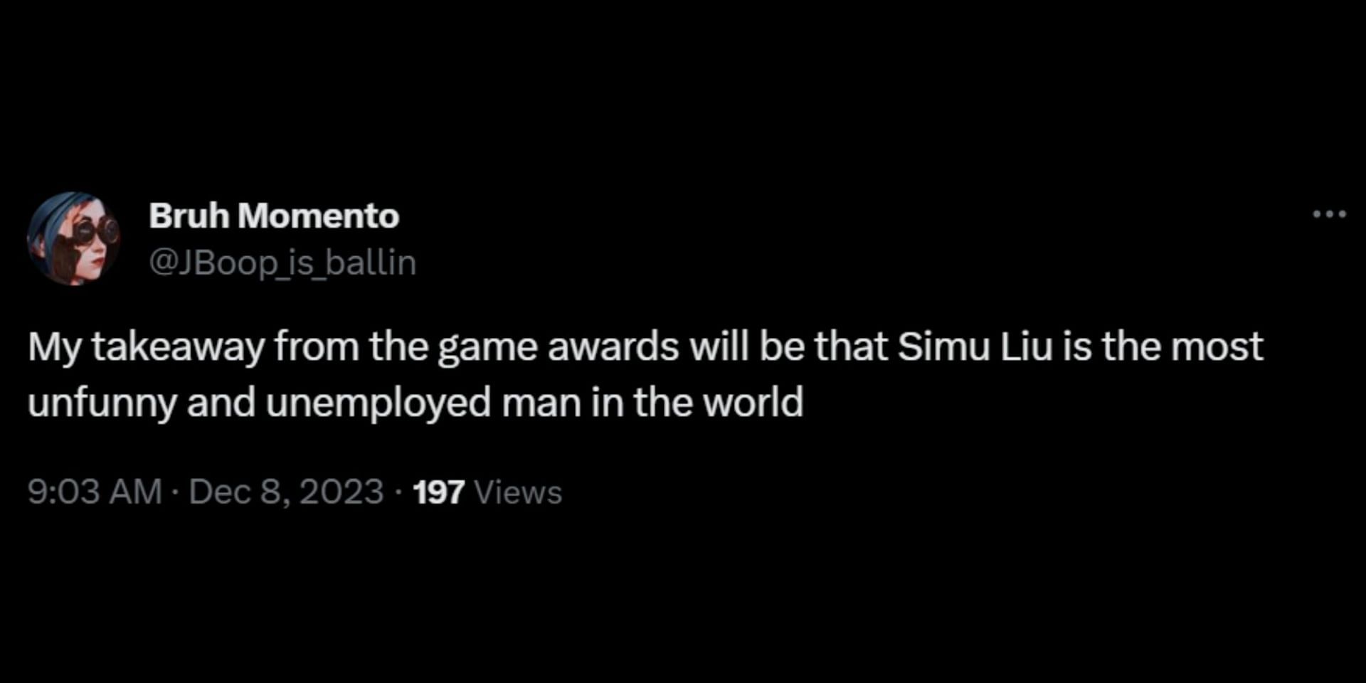 Internet reacts to the Shang-Chi actor's viral GIF at The Game Awards 2023. (Image via X/@JBoop_is_ballin)